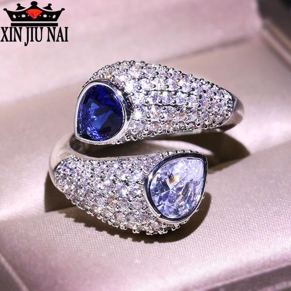 

cluster rings open elliptical arc ring serpentine sapphire and white crystal listing silver cute with blue women's fashion jewelry gift, Golden;silver