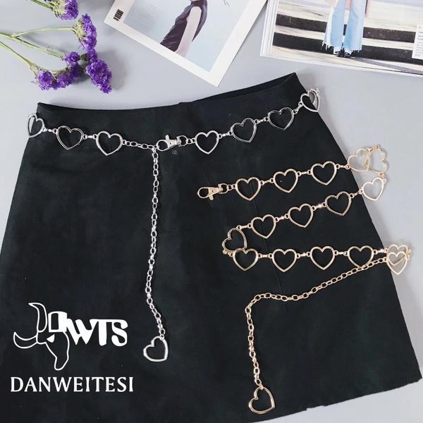 

belts [dwts]women belt waist chain heart-shaped hip hop style metal fashion punk dark fine trendy, Black;brown