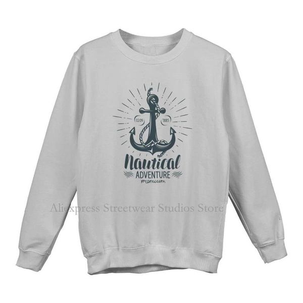 

men's hoodies & sweatshirts vintage anchor label nautical adventure long sleeve sweater man t-shirts gothic big size o-neck sales cloth, Black