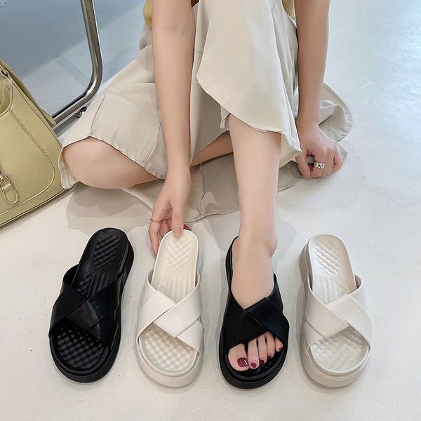 

slippers house platform flat shoes female luxury slides med slipers women rubber designer 2021 beach pu, Black