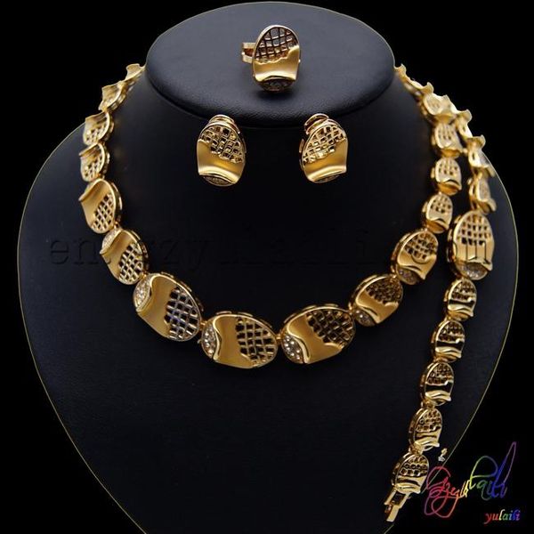 

earrings & necklace zinc alloy fashion statement anniversary gold-color four jewelry set, Silver