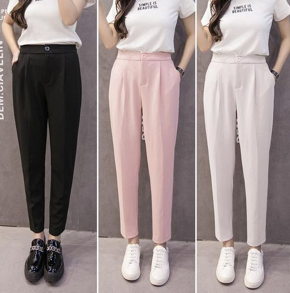 

women's pants & capris women chiffon 2021 spring summer fashion female casual solid elasitc waist office lady career harem pant trouser, Black;white