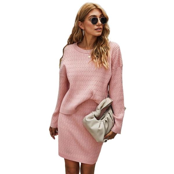 

women's sweaters women winter 2 piece knitted outfit set long sleeve crew neck pullover sweater short slim skirt solid color clubwear, White;black