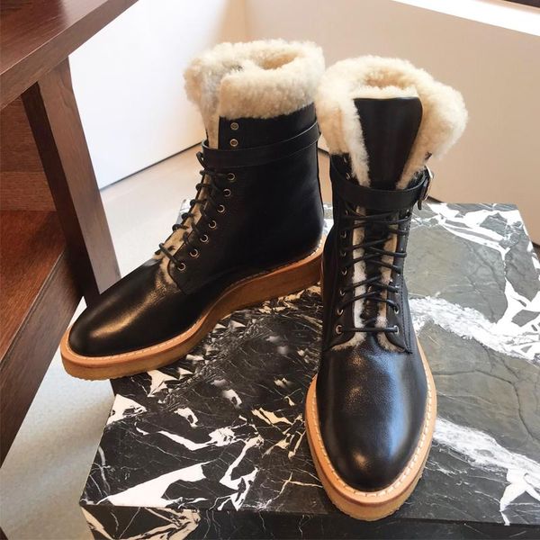 

boots runway winter shoes woman ankle cross-tied bota feminina 2 colors belt decor motorcycle booties platform zapatos de mujer, Black