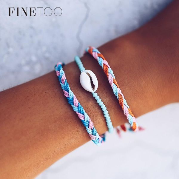 

charm bracelets 3pcs boho cowrie shell bracelet adjustable braided macrame wax rope string for women beach jewelry holidays, Golden;silver