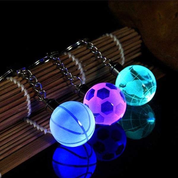 

keychains crystal led light keychain car key chain ring football basketball earth ball pendant keyring for favorite sportsman gift, Silver