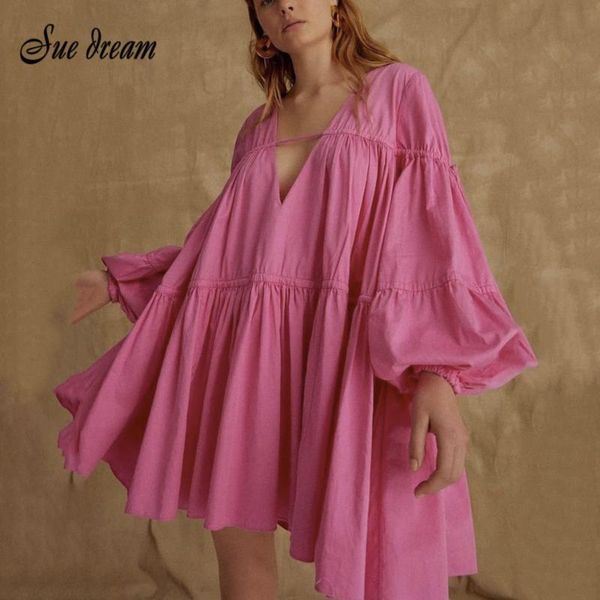 

summer women's long-sleeved lantern sleeves v-neck draped hollow out lace up loose mini dress bodycon club party casual dresses, Black;gray