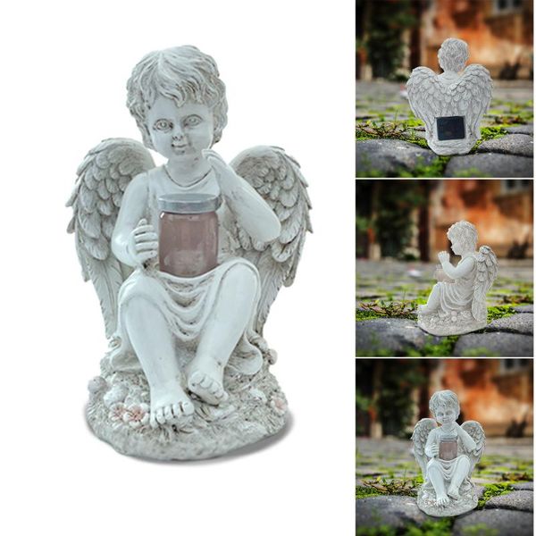 

garden decorations solar angel statue modern simple resin handicraft cute boy figurines for home living room bedroom decoration reme889