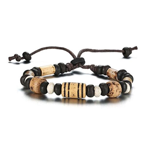 

eight bohemian wooden beads fashion woven pu leather rope brown four-piece suit men's and women's multi-layer bracelet bl-387 link, Black