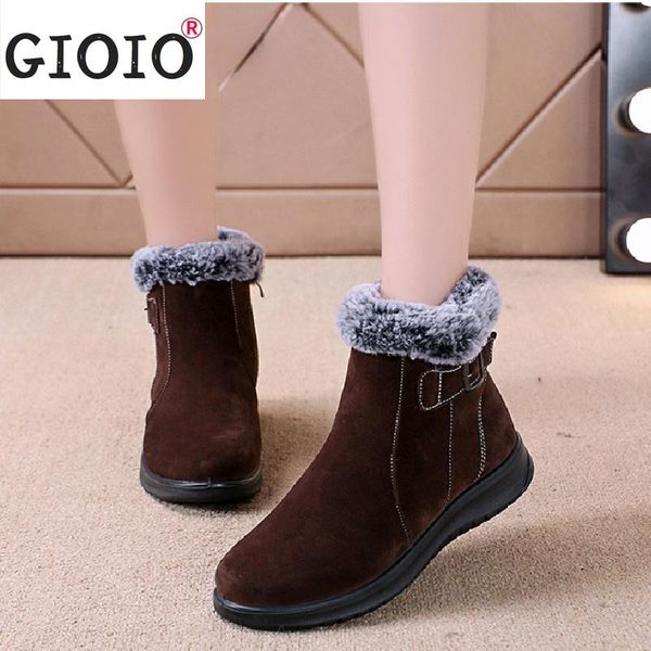 

boots thick warm plush waterproof winter women snow plus size 43 non slip platform ankle cotton padded shoes, Black