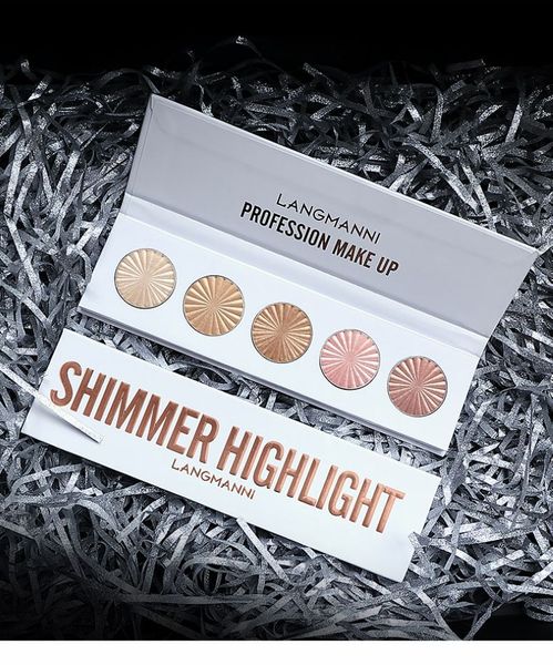 Langmanni 5 cores highlighter maquiagem contorno em pó bronzer make up blusher profissional blush palette cosméticos 50sets / lote dhl
