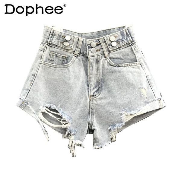 

women's shorts ins fashion wide-leg short pants curling summer high waist straight loose denim casual a- line for women, White;black