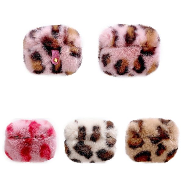 Lindo Leopardo Genuine Coelho Cabelo Capas De Pele Para Airpods Pro Airpod 3 1 2 2Gen Air Pods 3Gen Fone de Ouvido Protetor de Forma Moda Fluffy Winter Winter Hard Pc Cupa