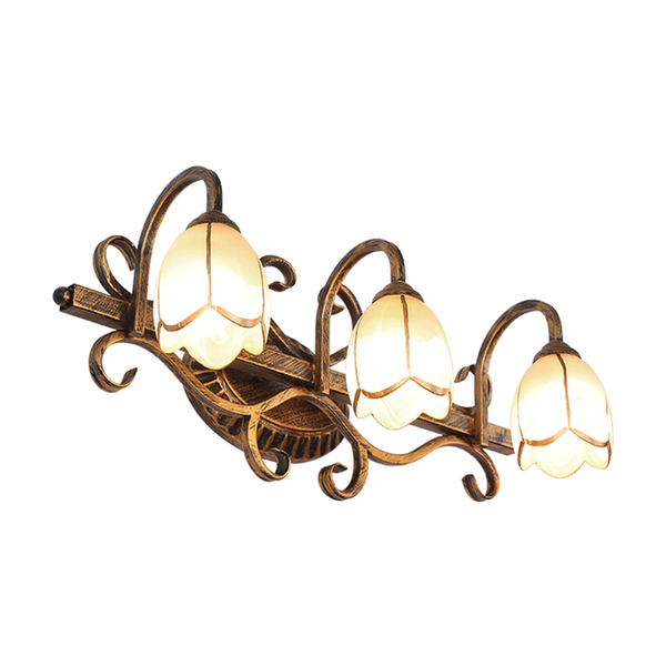 

wall lamp vintage country 2/3 heads gold glass mirror light bathroom cabinet bright flowers classical european 2074