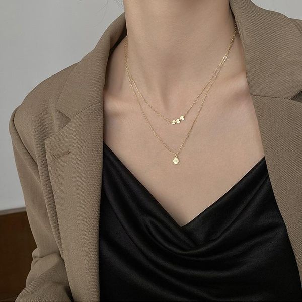 

chokers double layer letter necklace female stacked lucky clavicle chain high sense of moisture, Golden;silver