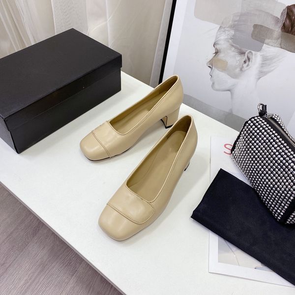

2021 sheepskin womens square shoes beautiful and fashion leather metal decoration 5.0cm chunky heels, Black