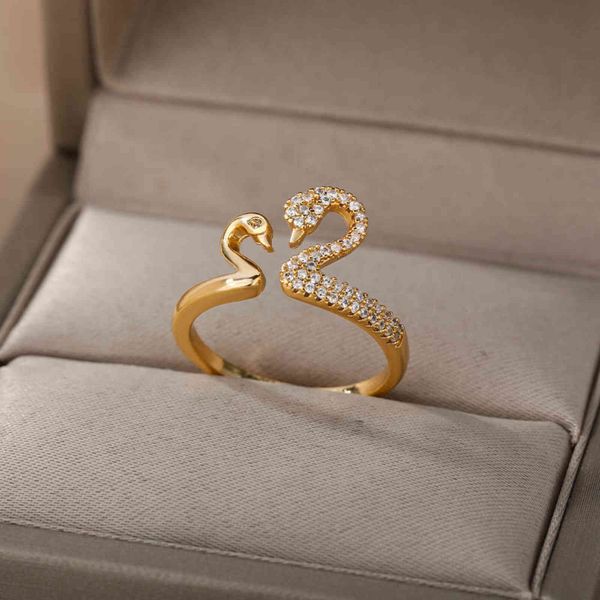 

romantic look at each other swan rings for women gold sliver color love openning couple rings wedding engagement jewelry gift g1125, Slivery;golden