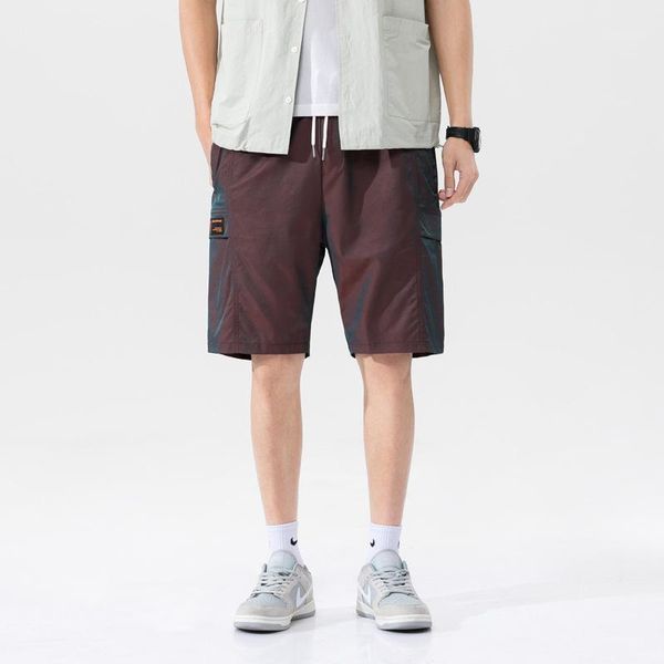 

men's shorts korean stylish men shiny thin 2021 summer fashion male cargo loose knee length fitness sweatshort streetwear, White;black