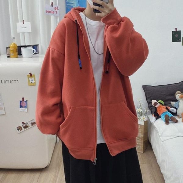 

men's hoodies & sweatshirts 2021 spring daily casual solid color men japanese streetwear loose vintage hoodie plus size clothing, Black