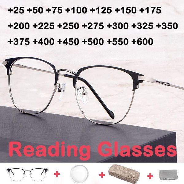 

sunglasses anti-sweat reading glasses men women fashion ultralight metal alloy round frame presbyopic diopter +25 to 600, White;black