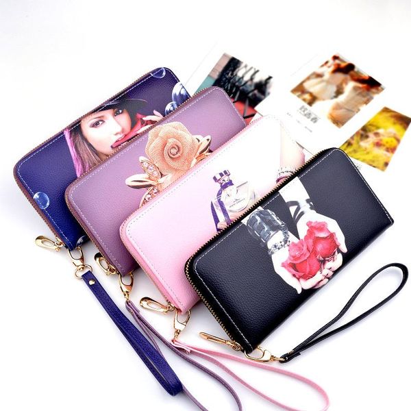 

wallets clutch ms. wallet women's long printed europe and america large-capacity fashion coin purse card case zipper, Red;black
