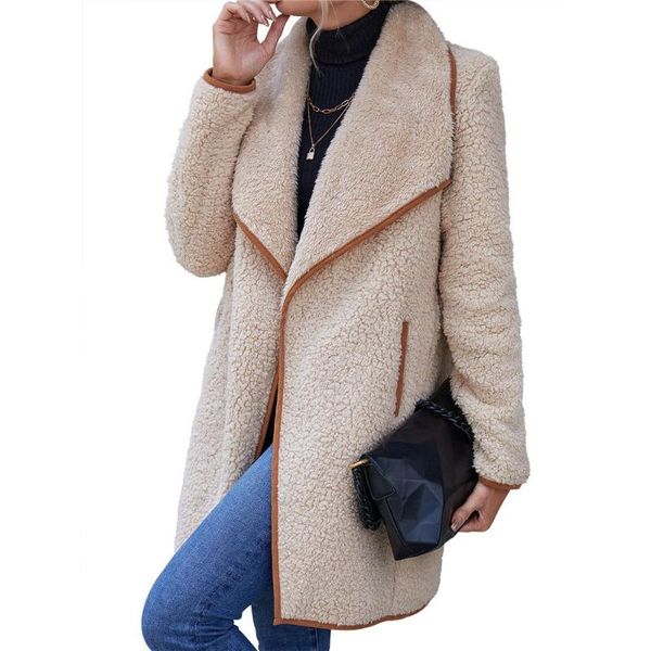 Women's Fur & Faux 2021 Women Cardigan Teddy Fleece Warm Coat Winter Luxury Sherpa Robe Lamb Fuzzy Trench