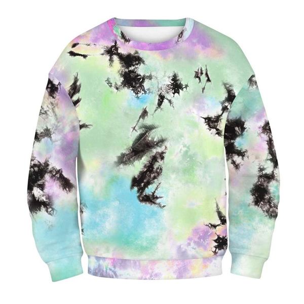 

women's hoodies & sweatshirts women tie-dye multicolor printed long sleeve round collar pullover fleece sweatshirt autumn winter casua, Black