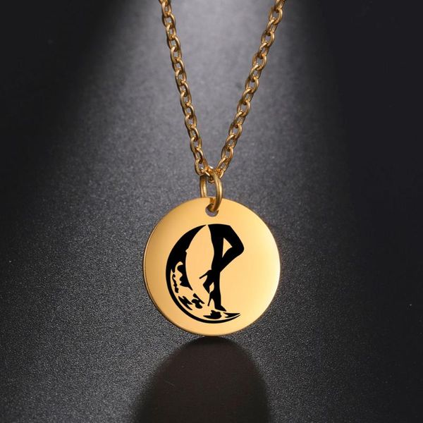 

pendant necklaces fishhook moon woman necklace high heels star heart gift lover family love stainless steel rose gold color for man jewelry, Silver