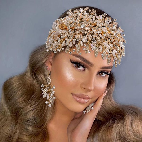 

headpieces bridal headband earings hair accessory rhinestone bride wedding crown set tiara headwear for girls lady headpiece hp377, Silver