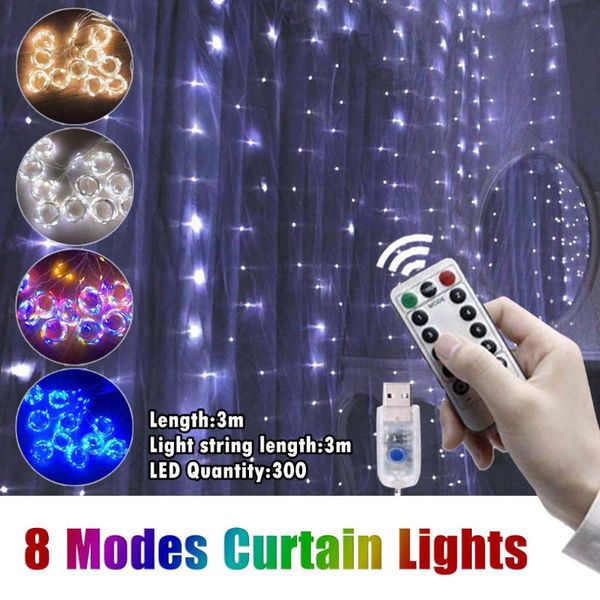 

strings creative party decor curtain lights 8 lighting modes usb string light with remote control for indoor/outdoor decorations