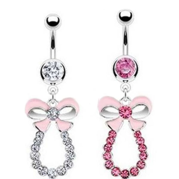 

d0127 bowknot belly navel button ring mix colors, Silver