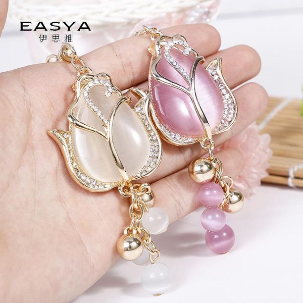 

keychains car key chain ring luxury opal tulip flower keychain keyring women female gifts, Silver