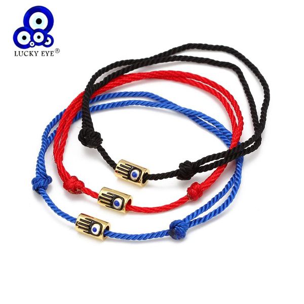 

charm bracelets lucky eye fatima hamsa hand turkish evil bracelet adjustable red blue rope braided for women girls be45, Golden;silver