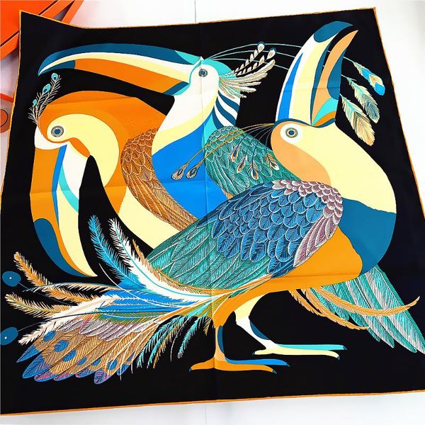 

scarves 90cm luxury parrot twill silk brand square scarf shawl women hijab bandana handmade curled foulard head scarveswarps sjaal, Blue;gray