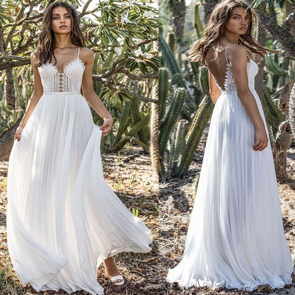 

new bohemian chiffon deep v-neck spaghetti strap solid white lace long summer dresses women 210421, Black;gray