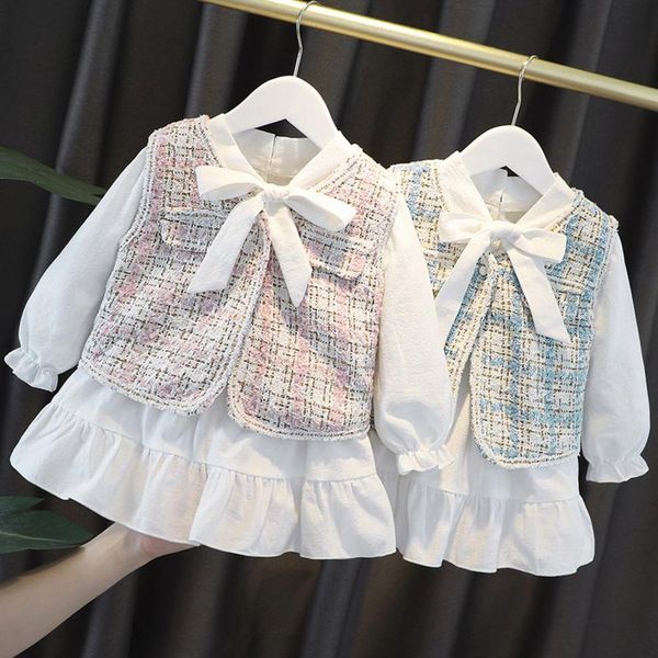 

clothing sets 2pcs autumn kids clothes for baby girl fashion pageant plaid coat tutu dress outfits suit toddler girls set, White