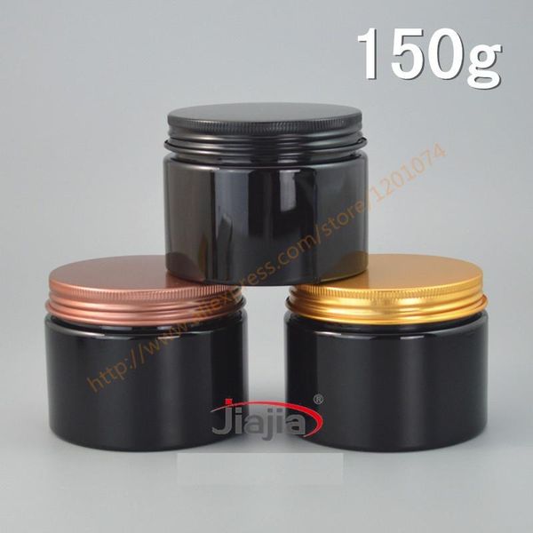 

storage bottles & jars cosmetic packaging 150g shiny black plastic bottle pet cream jar 150ml food pot with black/gold/bronze aluminum cap
