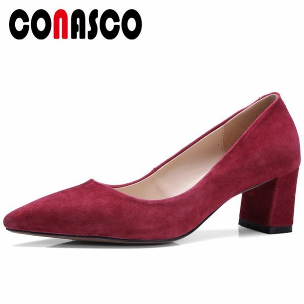 

elegant fashion women party office pumps suede leather four season shallow pointed toe square heels shoes woman dress, Black