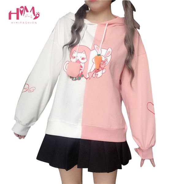 

bunny ear kawaii hoodie women cute rabbit cat lovely sweatshirt harajuku soft girls anime pink pullover black tracksuit