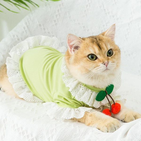 

little cherry the pattern design kitten thin small lace dresses vest breathable clothes skirt dogs spring and summer for cat costumes