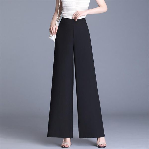 

summer high waist chiffon womens pant wide leg quality elegant long trousers loose black casual, Black;white