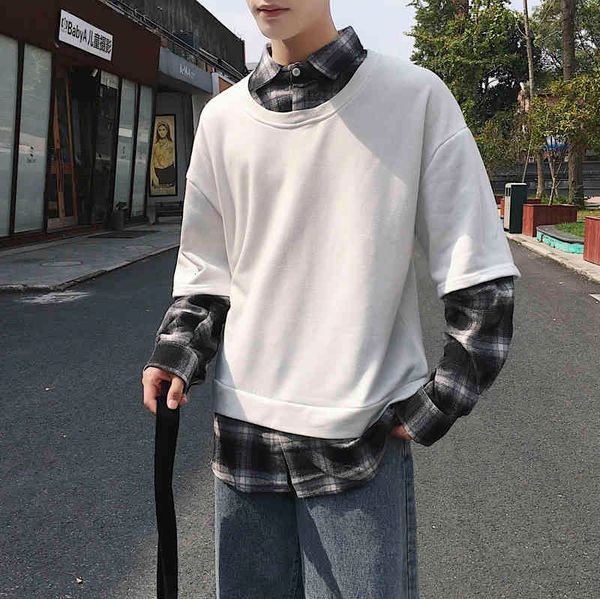 

men's hoodies & sweatshirts false two piece coats male trend pullover lovers loose hip hop clotehs cotton casual sweatshirt m, Black