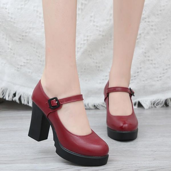 

arrival women classic pumps shoes spring summer black leather mary jane heels fashion buckle platform woman size 35-39 dress