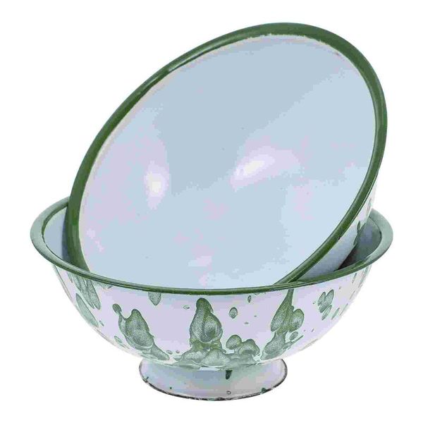 

bowls 2 pcs convenient and practical retro enamel noodle for home