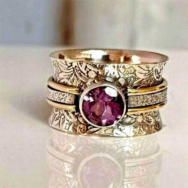 

purple antique gold pattern ring size 6-10 211217, Slivery;golden