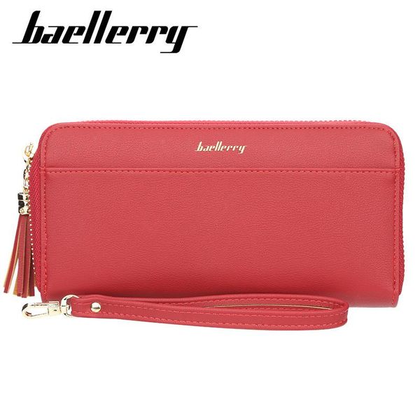 

baellerry wallet women's long korean tassel zipper pu leather handbag large capacity fashion mobile phone bag wallets, Red;black