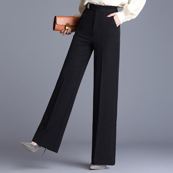 

women's pants & capris women wide leg high waist drap straight trousers korea fashion elegant streetwear loose black plus size s-4xl, Black;white