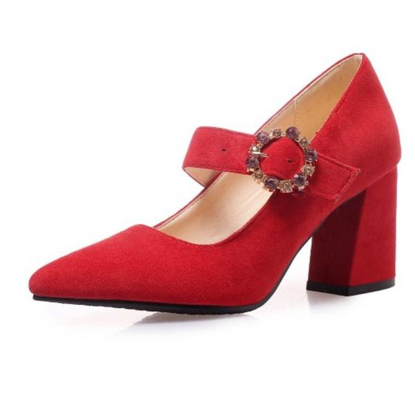 

dress shoes fanyuan 2021 spring summer pumps women shallow with buckle pointed toe flock high heels woman size 32-46, Black