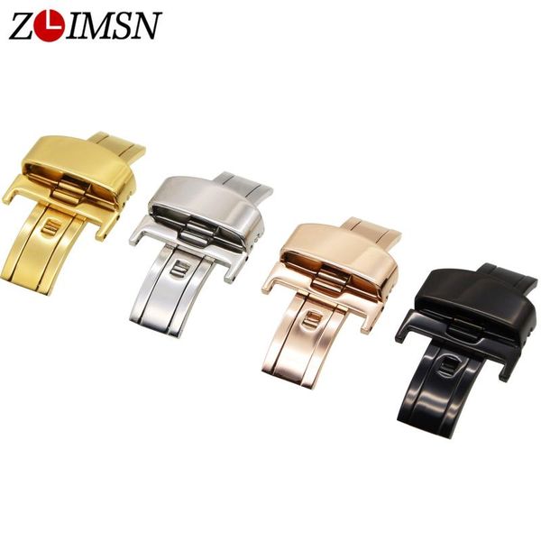

watch bands zlimsn 12 14 16 18 20 22mm50pcs stainless steel butterfly buckle watchband clasp black gold silver replacement relogio masculino, Black;brown