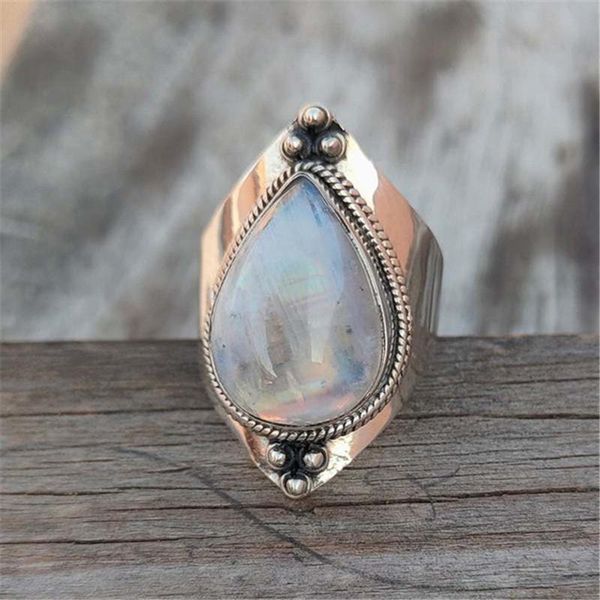 

wedding rings vintage female white moonstone jewelry dainty silver color engagement big for women luxury water drop ring, Slivery;golden